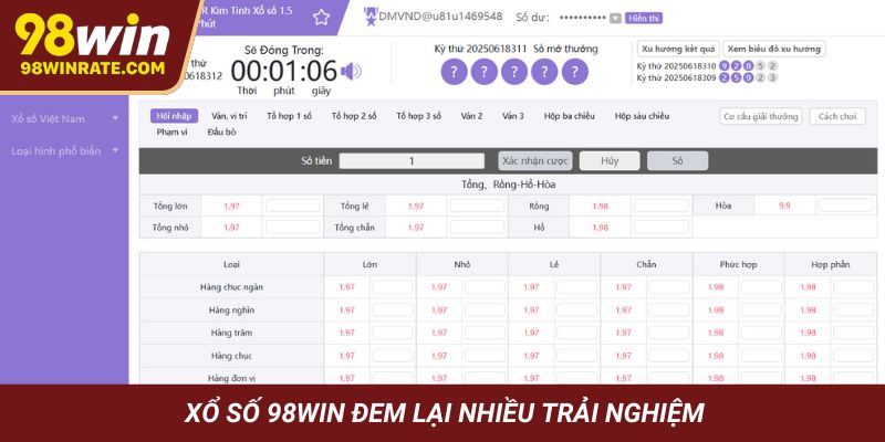 Xổ số 98Win đem lại nhiều trải nghiệm